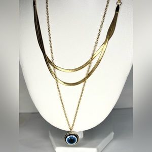 18k over stainless steel dainty evil eye layer necklace set
